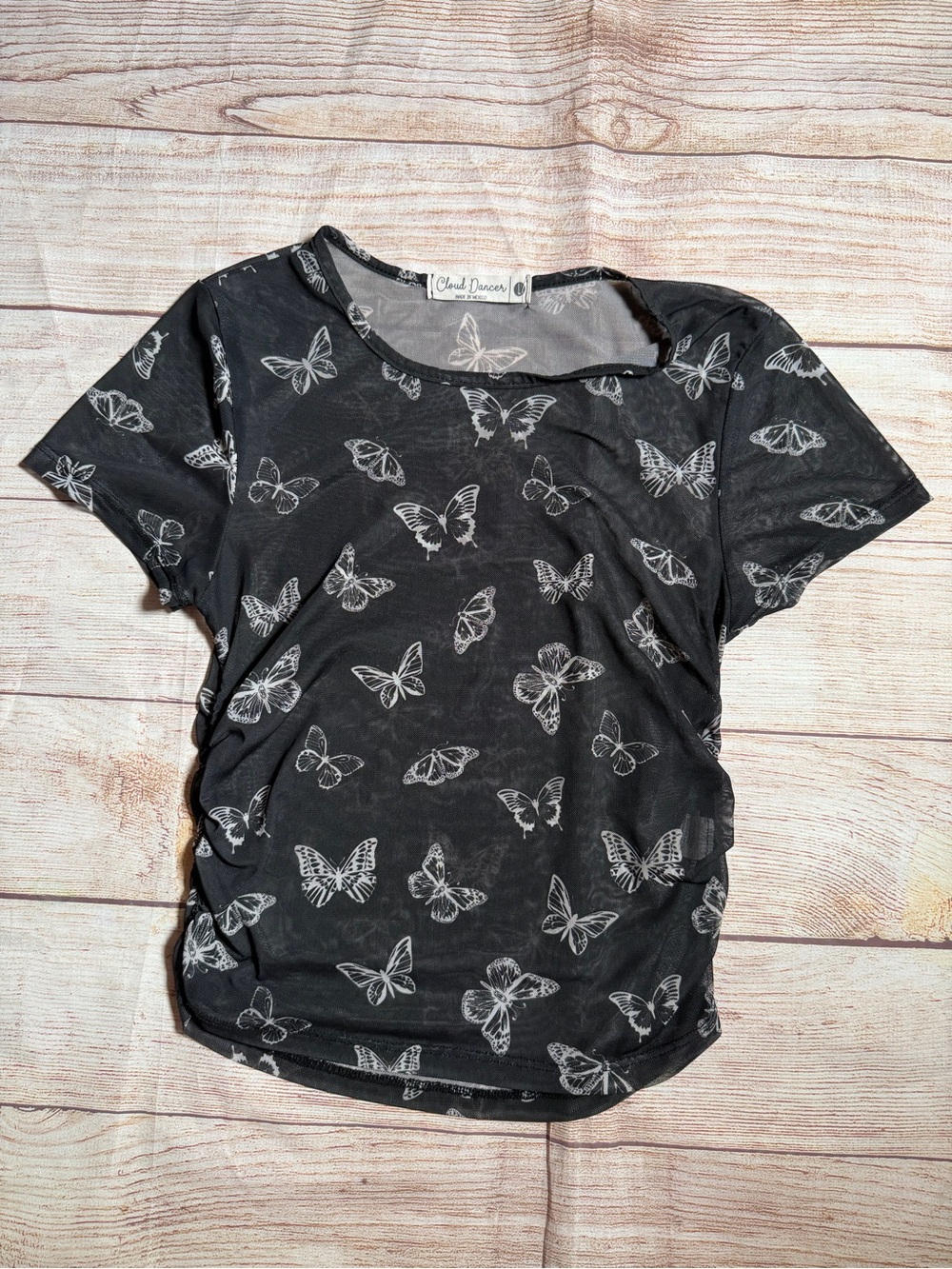 Whimsigoth Fairy‎ grunge Black Butterfly Print Sheer Mesh Layering Tee
